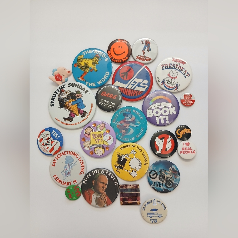 Vintage Button Pin Back Lot